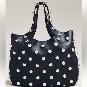 Anthropologie The Sonia Medium Black Studded Skouchy Tote Bag